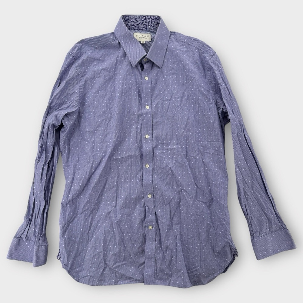 Ted Baker Endurance Shirt Mens 16.5 34/35 Button Down Long Sleeve Purple Striped